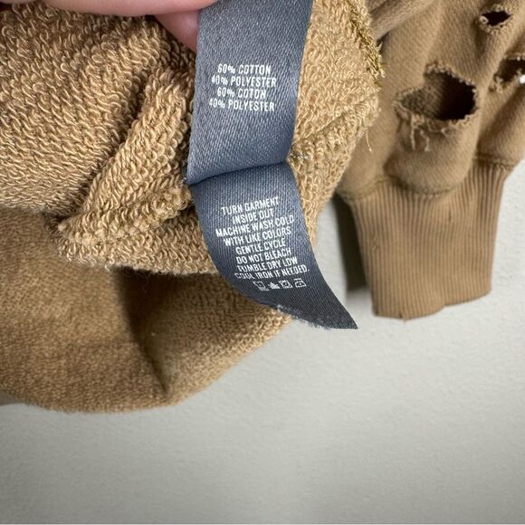Aerie Distressed Crew Neck Sweatshirt Tan Brown Oversized Size XS - Picture 7 of 7